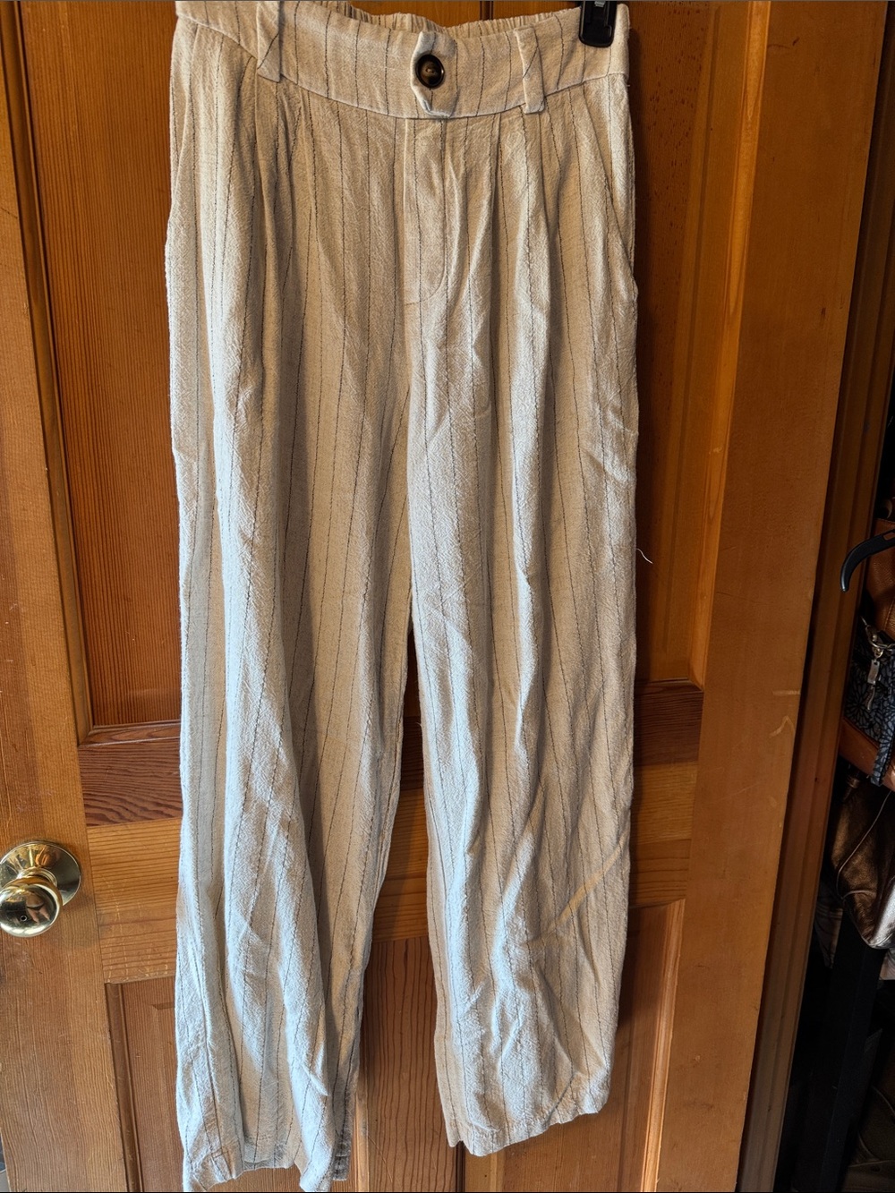 Linen Blend Cream Pinstripe Women’s Pants